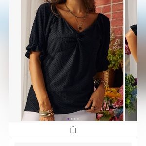 Suzanne Betro Swiss Dot Twist Front Puff Sleeves Tunic